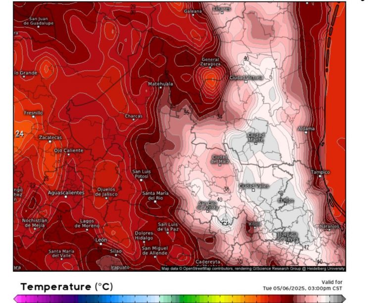 ¡Alerta por calor extremo en SLP! Temperaturas superarán 44°C. Protección Civil recomienda evitar exposición solar de 11:00 a 16:00 hrs y mantener hidratación constante.