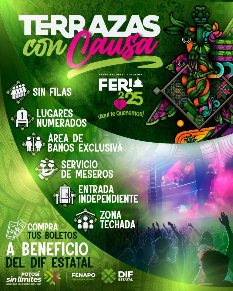 Experiencia premium en la Fenapo: Conoce las Terrazas VIP con visibilidad privilegiada al escenario, baños exclusivos y área techada. Tu apoyo también beneficia al DIF Estatal.